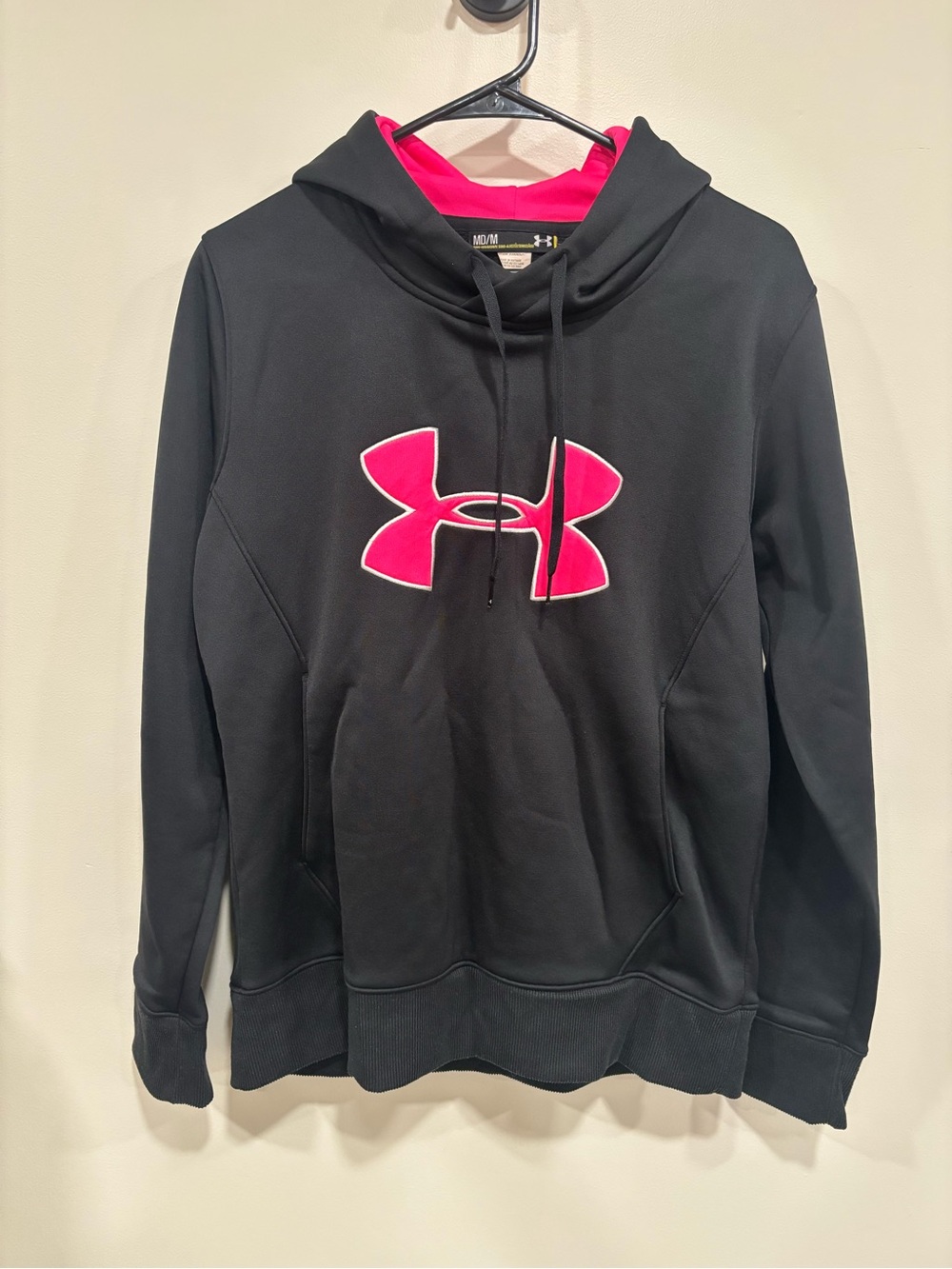 Under Armour Black Hoodie with Hot Pink Lining and Logo Size M